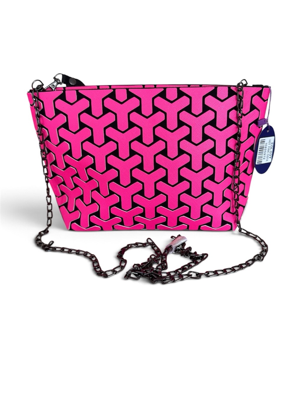 EMILIO PEPE Hot Pink 3D Geometric Y2K Chain Strap Crossbody Clutch NWT
